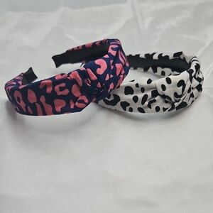 Women's Set of 2 Silky Fabric Knotted Headbands Spotted Design Blue Pink Black